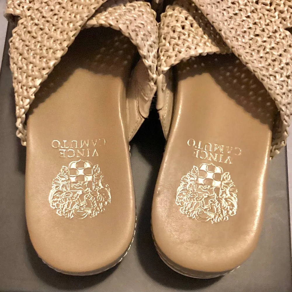 New Vince Camuto Women’s Mule Espadrille Woven Natural Tan Sandal Studded Sz 6.5